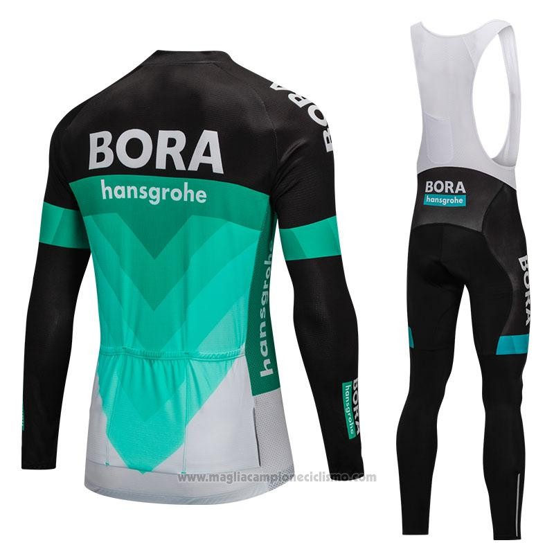 2018 Abbigliamento Ciclismo Bora Verde e Nero Manica Lunga e Salopette